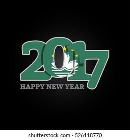 Year 2017 with Macau Flag pattern. Happy New Year Design on black background. Vector Illustration.