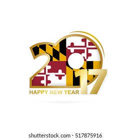 Year 2017 with Maryland state Flag pattern. Happy New Year Design on white background. Vector Illustration.