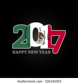 Year 2017 with Mexico Flag pattern. Happy New Year Design on black background. Vector Illustration.