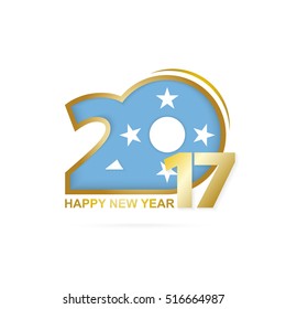 Year 2017 with Micronesia Flag pattern. Happy New Year Design on white background. Vector Illustration.
