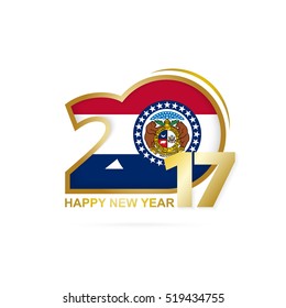Year 2017 with Missouri state Flag pattern. Happy New Year Design on white background. Vector Illustration.