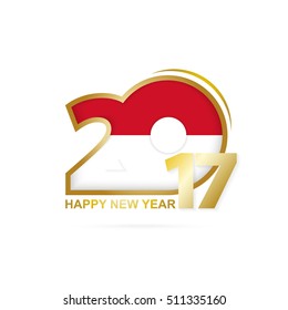 Year 2017 with Monaco Flag pattern. Happy New Year Design on white background. Vector Illustration.