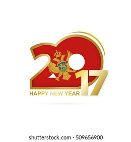 Year 2017 with Montenegro Flag pattern. Happy New Year Design on white background. Vector Illustration.