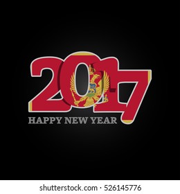 Year 2017 with Montenegro Flag pattern. Happy New Year Design on black background. Vector Illustration.