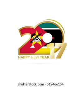 Year 2017 with Mozambique Flag pattern. Happy New Year Design on white background. Vector Illustration.