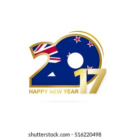 Year 2017 with New Zealand Flag pattern. Happy New Year Design on white background. Vector Illustration.