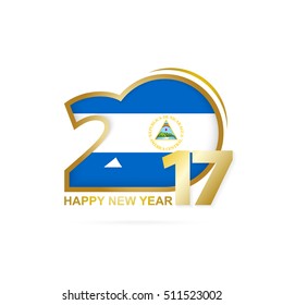 Year 2017 with Nicaragua Flag pattern. Happy New Year Design on white background. Vector Illustration.