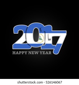 Year 2017 with Nicaragua Flag pattern. Happy New Year Design on black background. Vector Illustration.