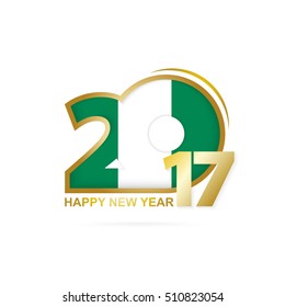 Year 2017 with Nigeria Flag pattern. Happy New Year Design on white background. Vector Illustration.
