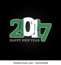 Year 2017 with Nigeria Flag pattern. Happy New Year Design on black background. Vector Illustration.