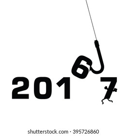 year 2017 on hook illustration in black color