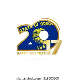 Year 2017 with Oregon state Flag pattern. Happy New Year Design on white background. Vector Illustration.