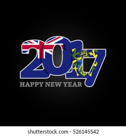 Year 2017 with Pitcairn Islnand Flag pattern. Happy New Year Design on black background. Vector Illustration.