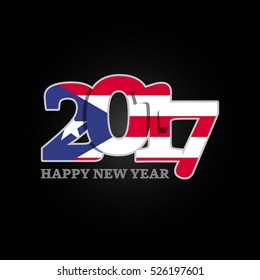Year 2017 with Puerto Rico Flag pattern. Happy New Year Design on black background. Vector Illustration.