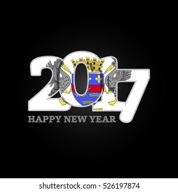 Year 2017 with Saint Barthelemy Flag pattern. Happy New Year Design on black background. Vector Illustration.