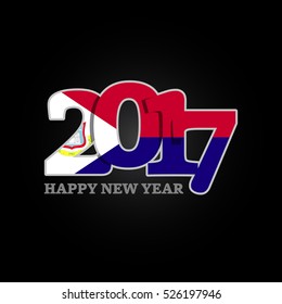 Year 2017 with Saint Martin Flag pattern. Happy New Year Design on black background. Vector Illustration.