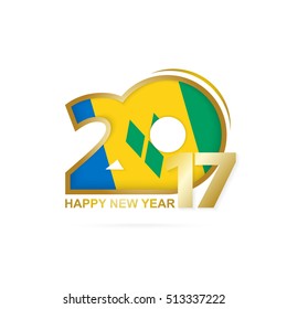 Year 2017 with Saint Vincent and the Grenadines Flag pattern. Happy New Year Design on white background. Vector Illustration.