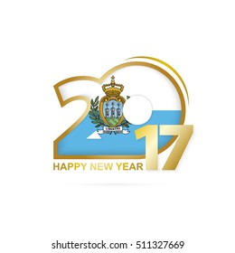 Year 2017 with San Marino Flag pattern. Happy New Year Design on white background. Vector Illustration.