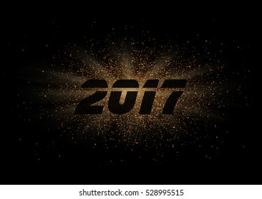 Year 2017 sign on glitter ray explosion vector background.