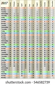 Year 2017 simple vertical calendar 