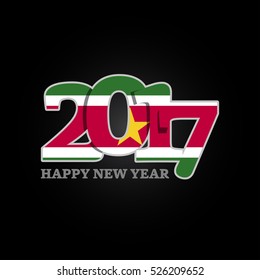 Year 2017 with Suriname Flag pattern. Happy New Year Design on black background. Vector Illustration.