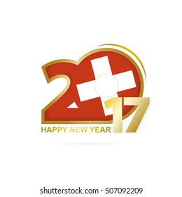 Year 2017 with Switzerland Flag pattern. Happy New Year Design on white background. Vector Illustration.