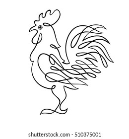 Year 2017 symbol Chinese Rooster. Hand drawing.  Black lines on white background.