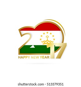 Year 2017 with Tajikistan Flag pattern. Happy New Year Design on white background. Vector Illustration.