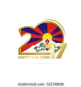 Year 2017 with Tibet Flag pattern. Happy New Year Design on white background. Vector Illustration.