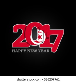 Year 2017 with Tunisia Flag pattern. Happy New Year Design on black background. Vector Illustration.