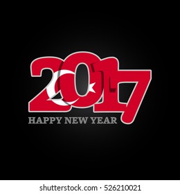 Year 2017 with Turkey Flag pattern. Happy New Year Design on black background. Vector Illustration.