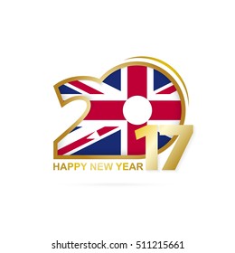 Year 2017 with United Kingdom Flag pattern. Happy New Year Design on white background. Vector Illustration.