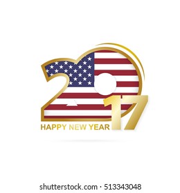 Year 2017 with USA Flag pattern. Happy New Year Design on white background. Vector Illustration.