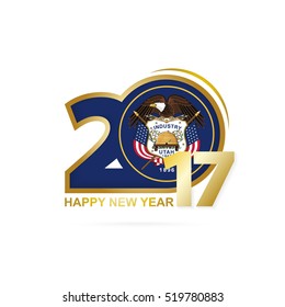 Year 2017 with Utah state Flag pattern. Happy New Year Design on white background. Vector Illustration.