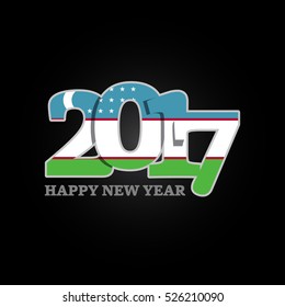 Year 2017 with Uzbekistan Flag pattern. Happy New Year Design on black background. Vector Illustration.