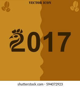 Year 2017 vector  icon Coffee symbol background.
