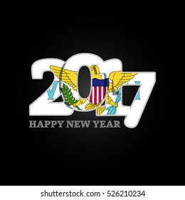 Year 2017 with Virgin Islands US Flag pattern. Happy New Year Design on black background. Vector Illustration.