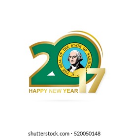 Year 2017 with Washington state Flag pattern. Happy New Year Design on white background. Vector Illustration.
