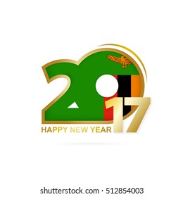 Year 2017 with Zambia Flag pattern. Happy New Year Design on white background. Vector Illustration.