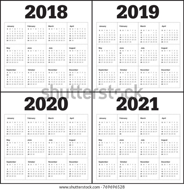 Year 2018 2019 2020 2021 Calendar Stock Vector (Royalty Free) 769696528