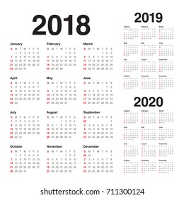 Year 2018 2019 2020 Calendar Vector Stock Vector (Royalty Free ...