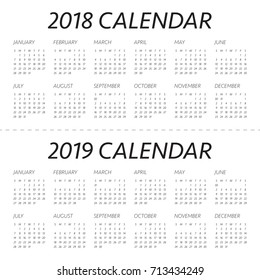 Year 2018 2019 calendar vector design template, simple and clean design