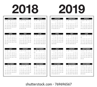 Year 2018 2019 calendar vector design template, simple and clean design
