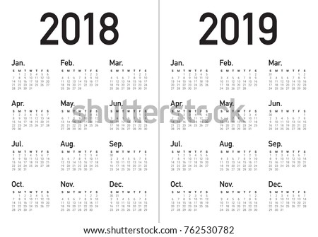 Year 2018 2019 calendar vector design template, simple and clean design