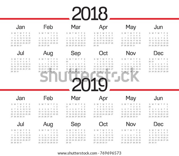 Year 2018 2019 Calendar Vector Design Stock Vector (Royalty Free ...