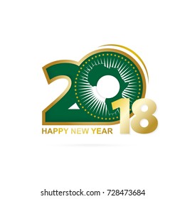 Year 2018 with African Union Flag pattern. Happy New Year Design. Vector Illustration.