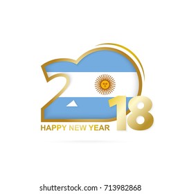 Year 2018 with Argentina Flag pattern. Happy New Year Design. Vector Illustration.