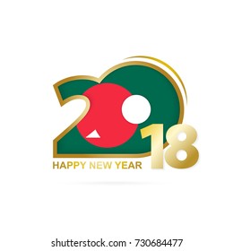 Year 2018 with Bangladesh Flag pattern. Happy New Year Design. Vector Illustration.