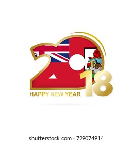 Year 2018 with Bermuda Flag pattern. Happy New Year Design. Vector Illustration.