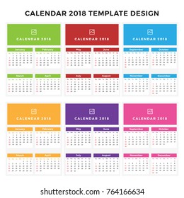 Year 2018 Calendar Simple Clean Template. Flat Metro Colorful Design for Room Office, Kids Children School wall or desk.